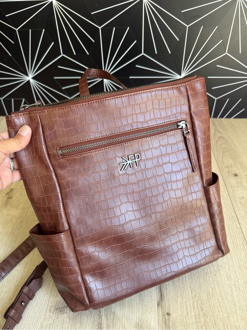 Freshly Picked Mini Minimal Backpack - Chocolate Croc Embossed Vegan Leather - Picture 6 of 8